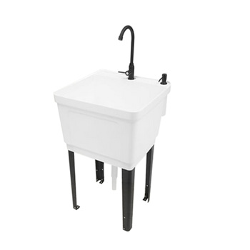 A3- 白色塑料洗衣槽 Freestanding Plastic Utility Sink Laundry Tub Laundry Sink with Faucet White